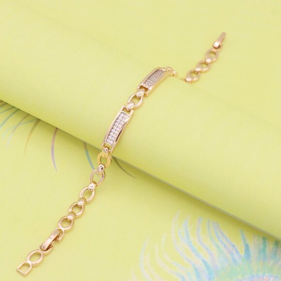 "Elegant Rose Gold Bracelet with Dazzling Rectangle CZ Panels, XPBL0952 - Picture 5 of 12